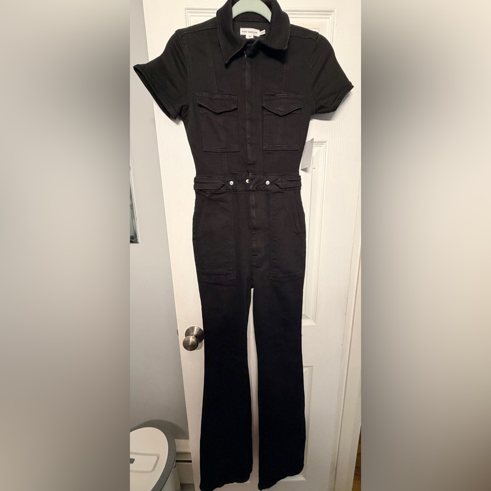 Good American Black Denim Jumpsuit